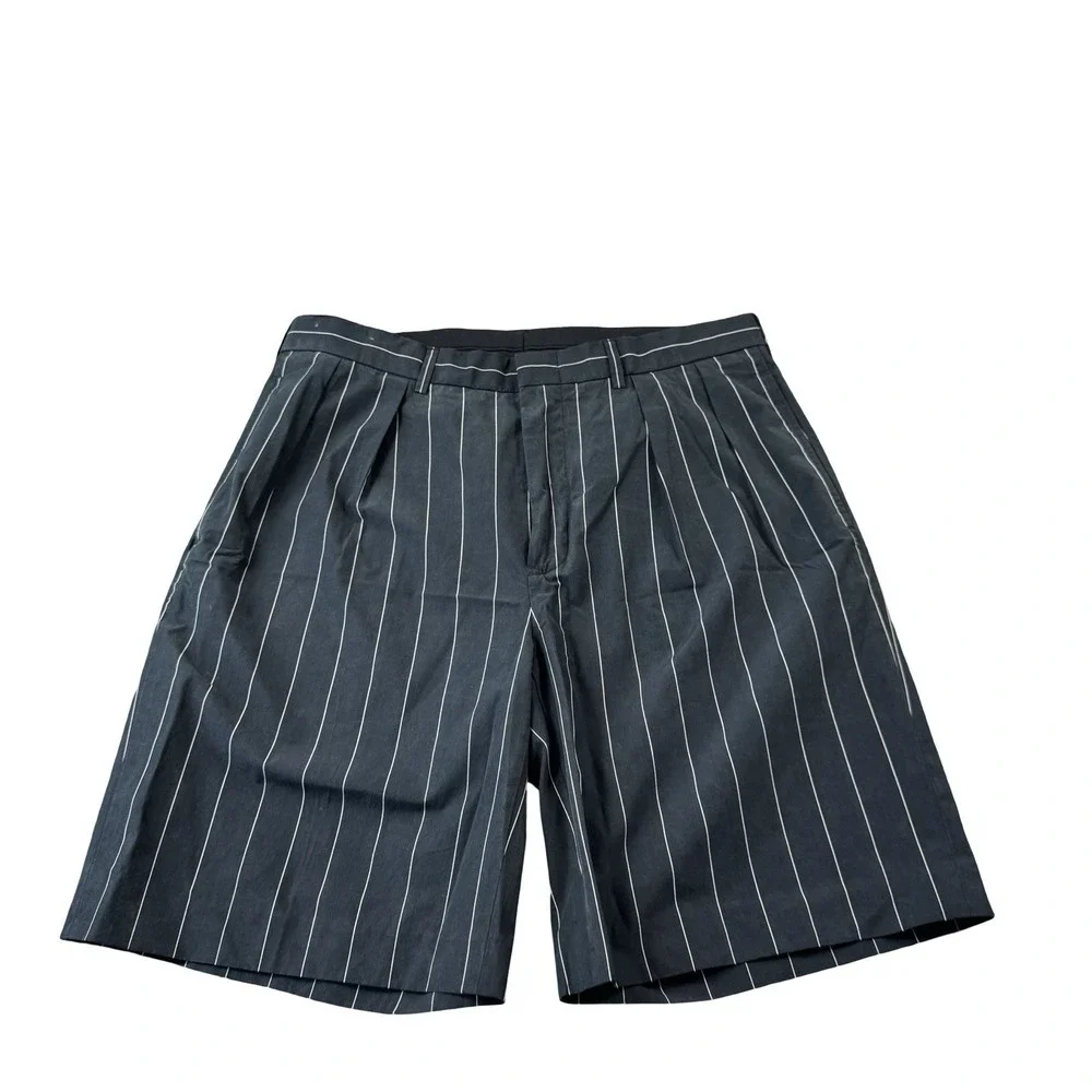 Polo Ralph Lauren Black White Striped Silk Cotton VTG 90s Mens Chino Short 34
